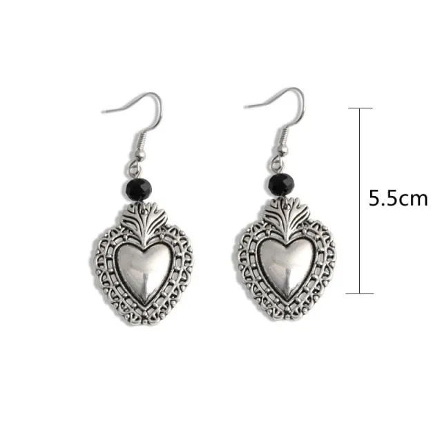 Vintage Witch Vampire Ghost Heart Magic Mirror Skeleton Drop Earrings Gothic Dangling Jewelry Gift