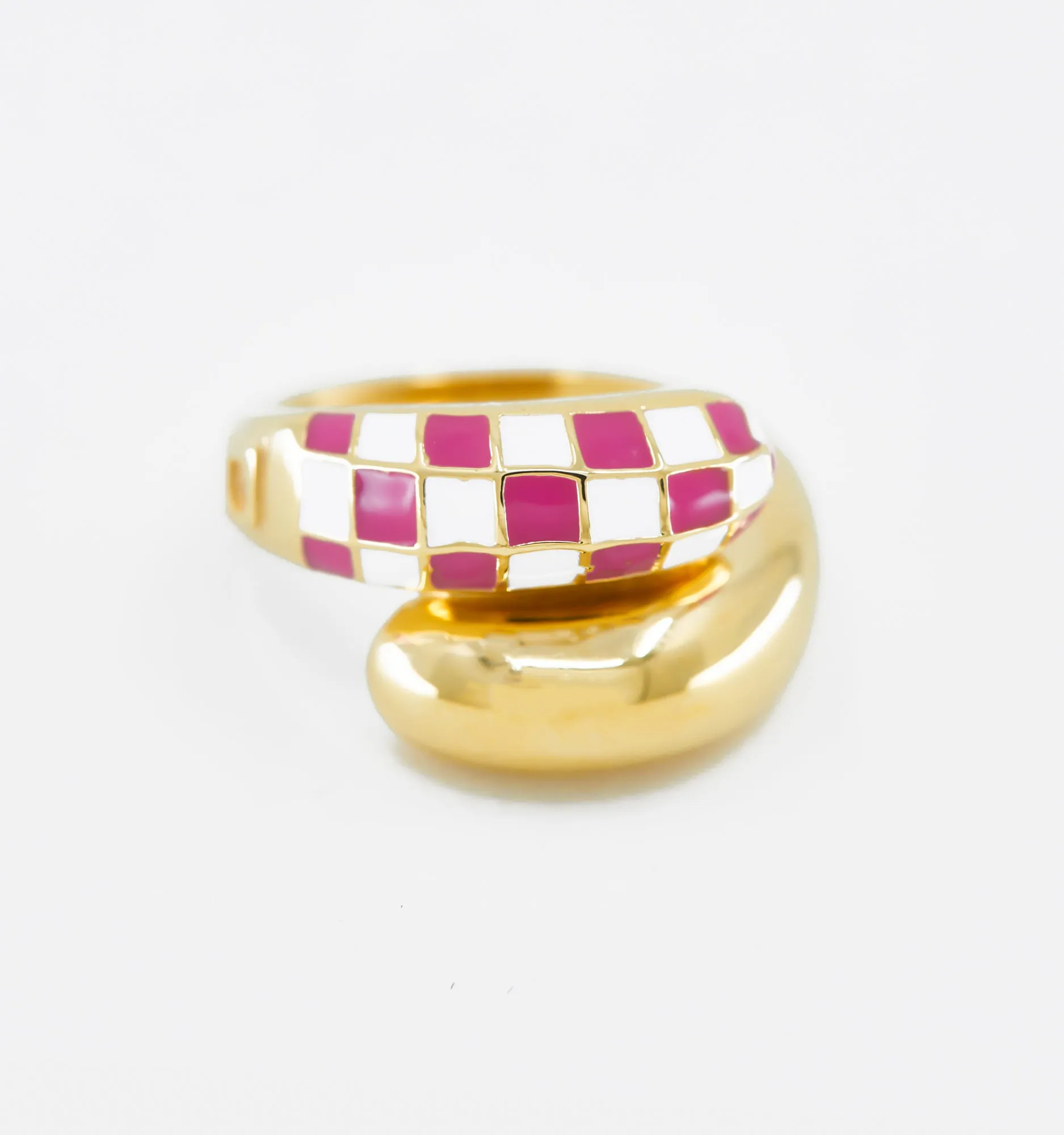 Wrap Checker Ring - Pink And White