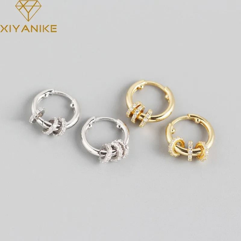 XIYANIKE 925 Sterling Silver Two Wear Methods Small Circle Rhinestone Earrings Women Unique Design Fashion Light Luxury Jewelry